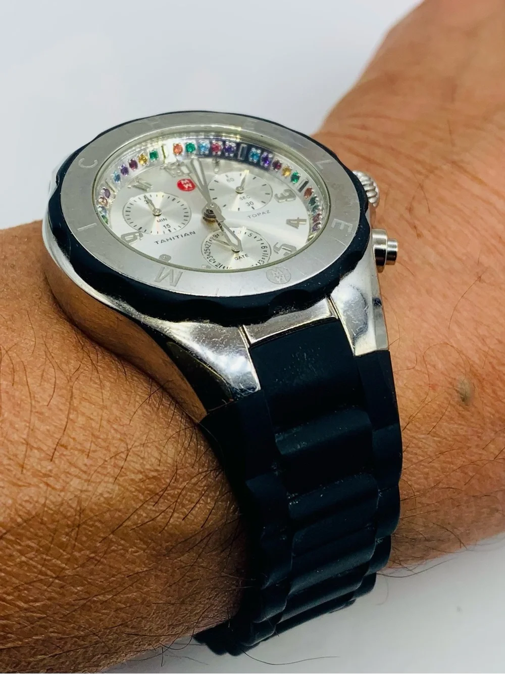 Tahitian Topaz Multi-Stone Chronograph Watch in Black and Silver